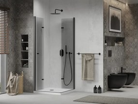 Mexen Lima Duo, sprchovací kút s 2-krídlovými skladacími dverami 80 (dvere) x 80 (dvere) cm, 6mm číre sklo, čierny profil + slim sprchová vanička 5cm biela s čiernym sifónom, 856-080-080-70-02-4010B