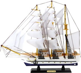 LEAN Toys Zberateľský model plachetnice fregaty biely 49x43cm