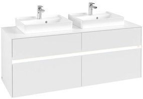 VILLEROY &amp; BOCH Collaro závesná skrinka pod dve umývadlá na dosku, 4 zásuvky, s LED osvetlením, 1400 x 500 x 548 mm, White Matt, C076B0MS