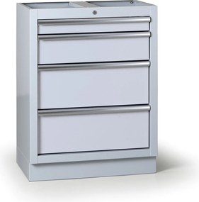 Zásuvkový dielenský box k pracovnej doske G2, 4 zásuvky, 680 x 455 x 910 mm, sivá