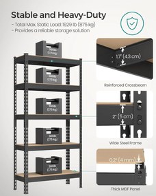 SONGMICS 5-poschodový regálový systém, 2 kusy, 30×75×150 cm, čierny