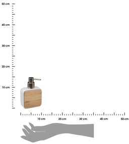 Dávkovač mydla Natureo, biela/s drevenými prvkami, 200 ml