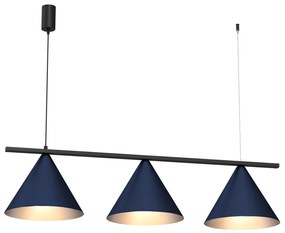 Závesné svietidlo Capital, 3x tmavomodré kovové tienidlo, (fi 30cm), db