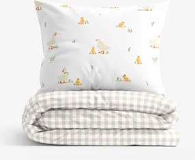 Goldea bavlnené posteľné obliečky - kačice s latte kockami 220 x 200 a 2ks 70 x 80 cm