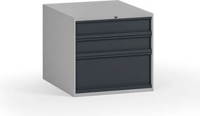 Závesný dielenský box na náradie k pracovným stolom, 3 zásuvky, zámok, 510 x 592 x 470 mm, grafit