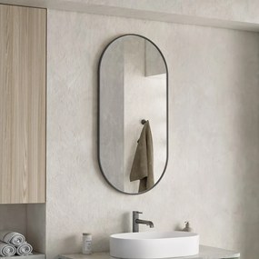 Erga Oval, oválne zrkadlo 50x100cm, čierny rám, ERG-V01-OVAL-5010-BK