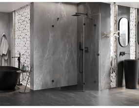 Mexen Lunar, pravý výklopný päťuholníkový sprchový kút 80 x 80 cm, 8mm číre sklo, čierny profil, 831-080P-080L-70-00-P