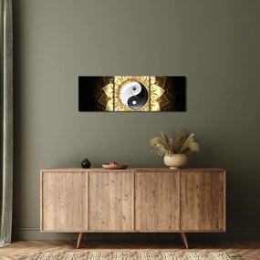 Obraz - Zlatý Yin-Yang (s hodinami) (90x30 cm)