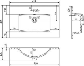 Mexen Atena, umývadlo na zapustenie do dosky 71 x 46 cm, biela, 25017000