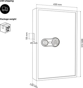 Skrinka na kľúče elektronická s vhadzovaním a kódovým zámkom, na 133 kľúčov, 430x665x130 mm: BRUCE