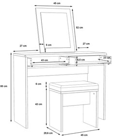 Toaletný stolík JUNO + taburet 45x29,6 cm hnedá/čierna