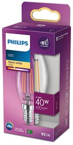 LED žiarovka E14 B35 4,3W = 40W 470lm 2700K Teplé vlákno PHILIPS