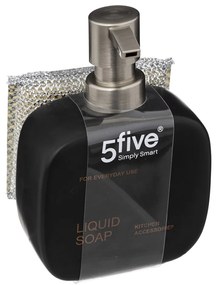 Dávkovač mydla Five, čierna/s prvkami vo farbe nerez, 400 ml