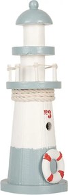 Bielo-modrá drevená dekorácia maják Lighthouse Nautic - Ø 8*22 cm