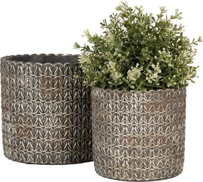 Šedý cementový obal na kvetináč s drôtenými okami M - Ø 15*14 cm