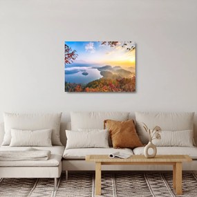 Sklenený obraz - Bledské jazero (70x50 cm)