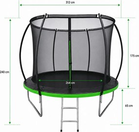 TRENDIE Trampolína s vnútornou sieťou 312 cm zelená + rebrík