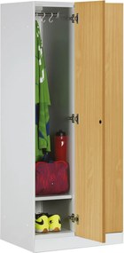 Šatníková skrinka S1 znížená, 2 oddiely, 1500 x 600 x 500 mm, mechanický kódový zámok, laminované dvere, biela