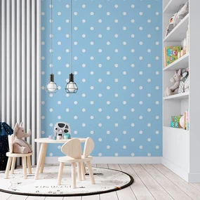 Sablio Tapeta Biele bodky na modrej - 336x220 cm