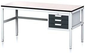 Nastaviteľný dielenský stôl MECHANIC II, 3 zásuvkový box na náradie, 1600x700x745-985 mm, sivá/antracit