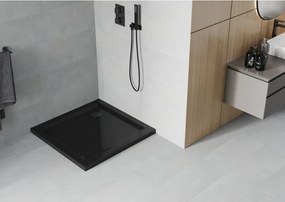 Mexen SLIM - štvorcová sprchová vanička 100x100x5cm + čierny sifón, čierna, 40701010B