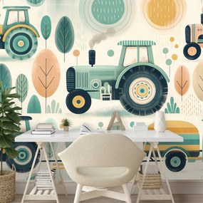Tapeta detské traktory v pastelových farbách