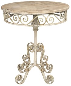 Vintage kovový stôl s drevenou doskou - Ø 64 * 73 cm