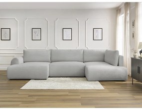 Svetlosivá menčestrová rozkladacia/s úložným priestorom rohová pohovka (pravý roh/do tvaru "U") Lucien – Bobochic Paris