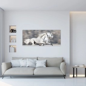 Obraz - Biele kone v zime (120x50 cm)