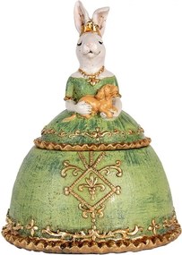 Dekorácia šperkovnice králik v zelených šatách - 18*15*24 cm