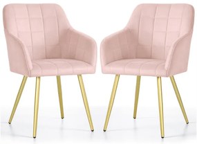 Sada dvoch jedálenských stoličiek LUXANO zamatové, ružové / zlaté nohy (2 ks)