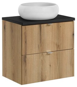 Závěsná skříňka Nova Oak Wiki s deskou a umyvadlem 60 cm dub evoke/černá