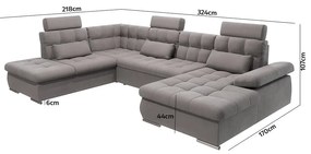 Sivá rozkladacia/s úložným priestorom rohová pohovka (ľavý roh/do "U") Merkur – Ropez