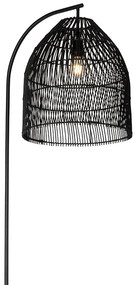 Rustikálna stojaca lampa čierna s ratanom - Sam