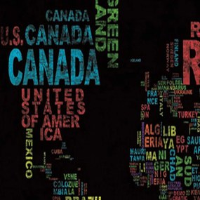 Ozdobný paraván Názvy zemí na mapě světa - 110x170 cm, trojdielny, obojstranný paraván 360°