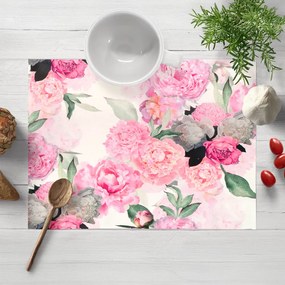 Biante Zamatové prestieranie na stôl Tamara TMR-037 Ružové pivonky na bielom 30x40 cm