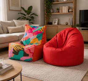 Set do obývačky – Sedací vak Sakwa L Červená + Solid Modern Oranžový vzor