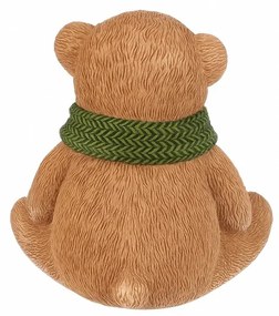 Dekorácia Medveď so zeleným šálom, polyresin, 10 cm