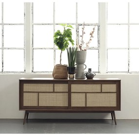 Tmavohnedá nízka komoda v dekore duba s posuvnými dverami 180x80 cm Barrali – Unique Furniture