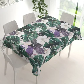 Biante Dekoračný obdĺžnikový obrus Leona LN-146 Tropické listy s kvetmi na režnom 130x160 cm
