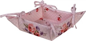 Ružový bavlnený košík na pečivo s ružami Dotty Rose - 35*35*8 cm