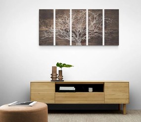 5-dielny obraz koruna stromu na drevenom podklade - 200x100