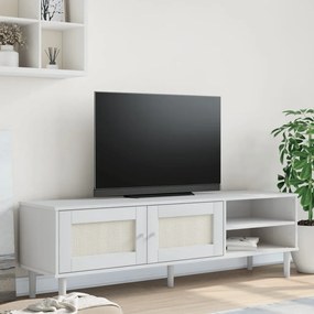 TV skrinka SENJA ratanový vzhľad biela 158x40x49 cm borovica 358044