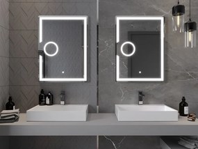 Mexen Onyx, LED kúpeľňové zrkadlo s podsvietením a kozmetickým zrkadielkom 60x80 cm, 6000K, ochrana proti zahmlievaniu, 9813-060-080-611-00