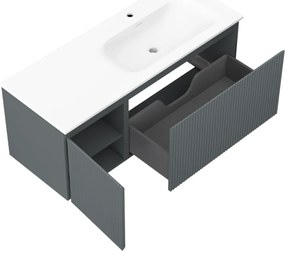 Mexen Rivel, kúpeľňová skrinka 120 cm s pravým umývadlom Vela, 1S, 1D, drážkovaná, grafitová/biela matná, 91A23-12047-3-BBFF66-W23P01