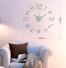 Nalepovacie nástenné hodiny HM09S (60 cm) | Strieborné | 3D efekt