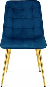 Set troch jedálenských stoličiek SPLIT zamatové tmavomodré / zlaté nohy (3 ks)