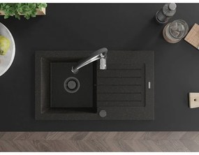 Mexen Pablo, 1-komorový granitový drez 752x436x161 mm a drezová batéria Aster, čierna-zlatá metalíza, 6510-75-73450-07-B