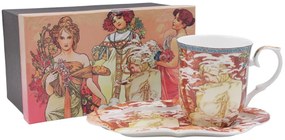 HOME ELEMENTS Porcelánový hrnček 360 ml, s podšálkou, Mucha Zima