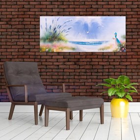 Obraz - Romantická pláž, olejomaľba (120x50 cm)